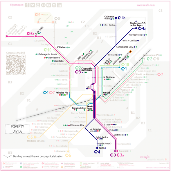 Diagonal de Madrid en el mapa del 2020, ajustada a la situación geográfica real.