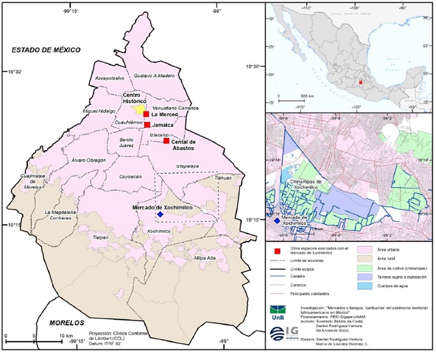Mercado Xochimilco y zona chinampera en CDMX.