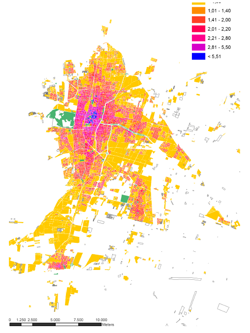 DE en las manzanas urbanas del AMM.
