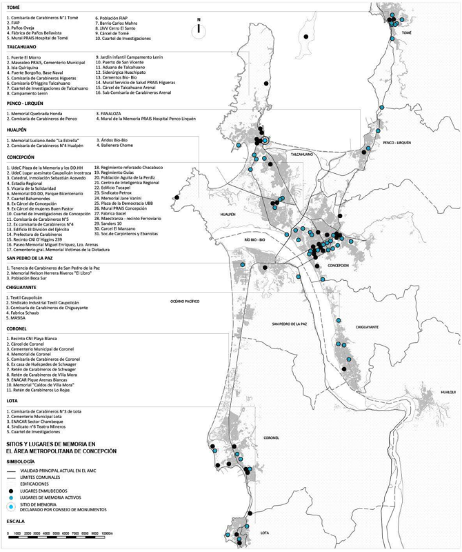Sitios y lugares de memoria en el Área Metropolitana de Concepción.