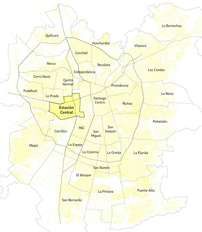 Ubicacin de la comuna de Estacin Central en la ciudad de Santiago.
