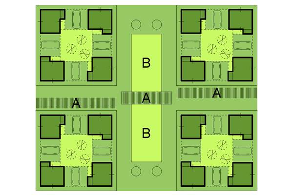 Agrupacin de agrupaciones. Espacios transitorios (A) y ncleos comunitarios (B), Grupo A.