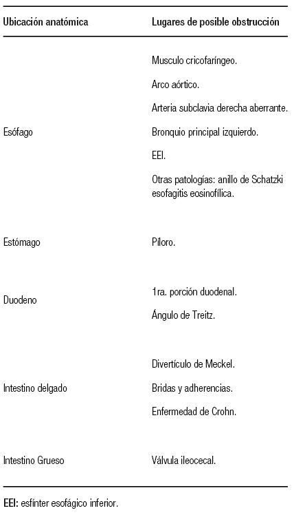 Puntos anat&oacute;micos de posible obstrucci&oacute;n de CE