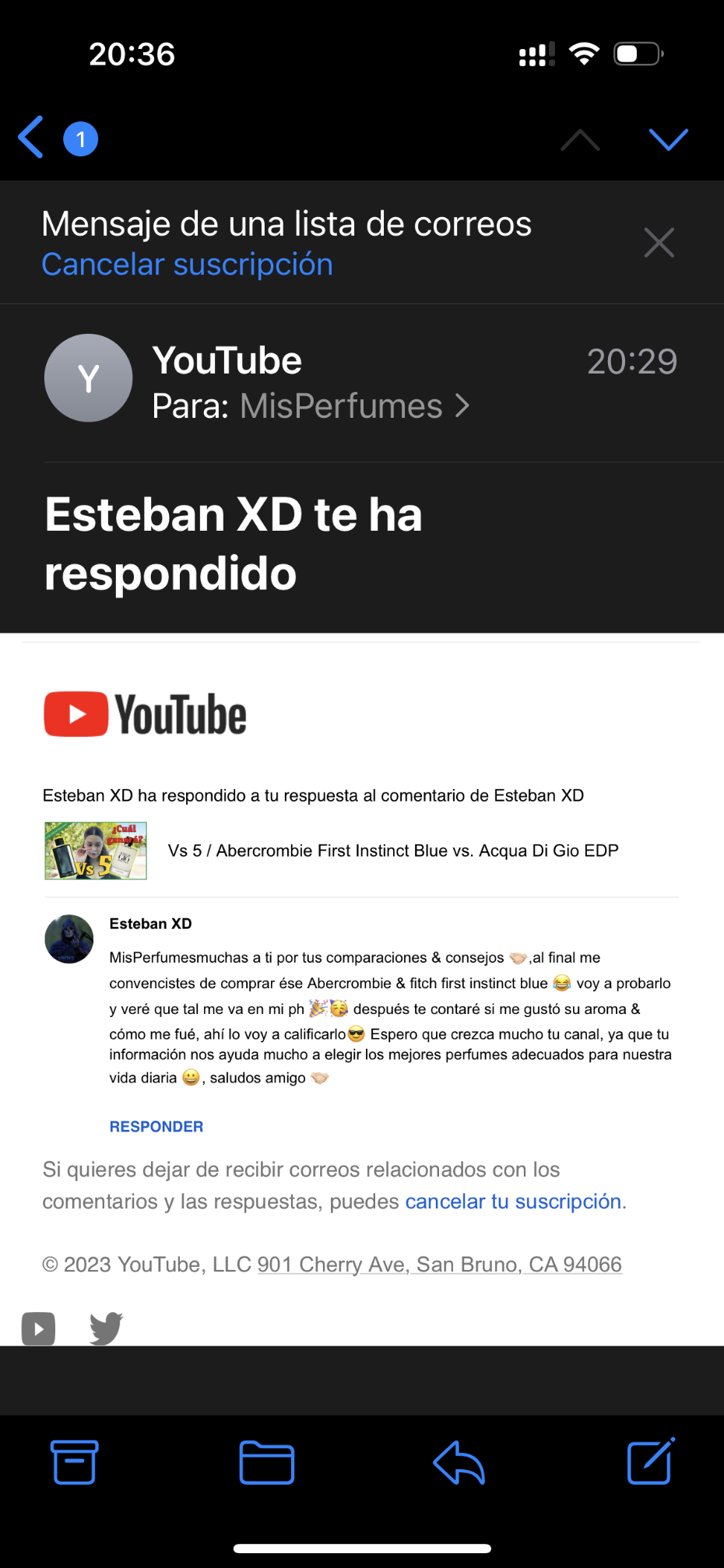 Recuperado de canal de YouTube Mis Perfumes, octubre 2023