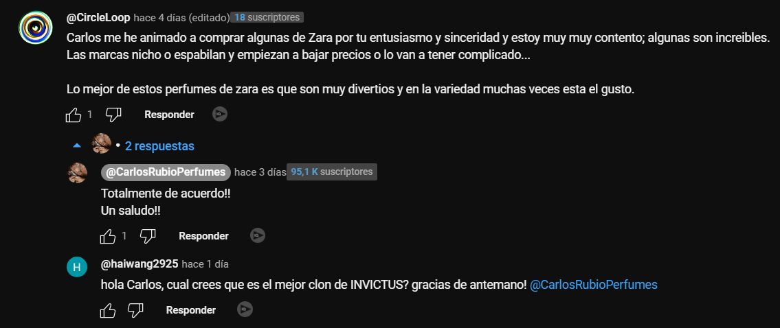 Recuperado de comentarios de canal de YouTube