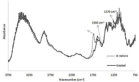 FT-IR spectra of in natura and chemically treated curaua fibers.