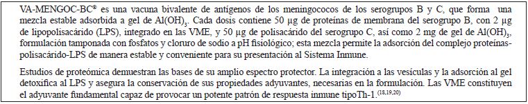Características adicionales de la composición de VA-MENGOC-BC®.