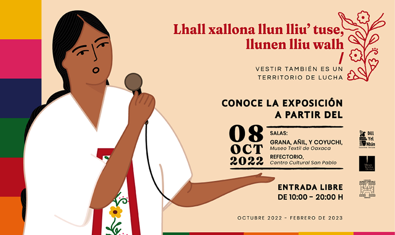 Cartel para la exposicin “Lhall xallona llun lliu'tuse,  llunen lliu walh / Vestir tambin es un territorio de lucha”