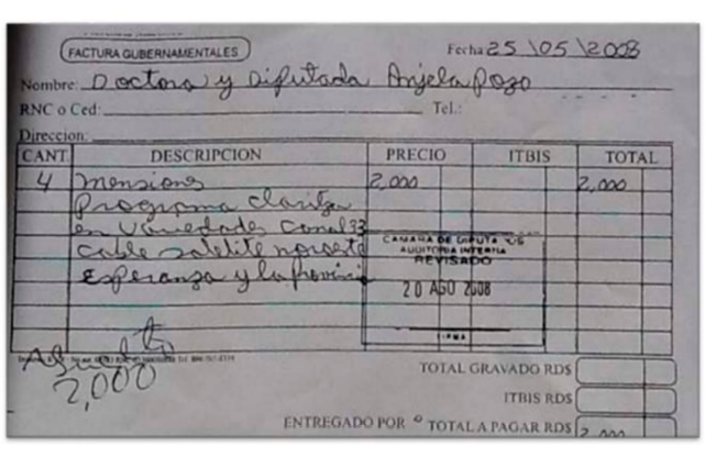 Factura de publicidad radial del diputado