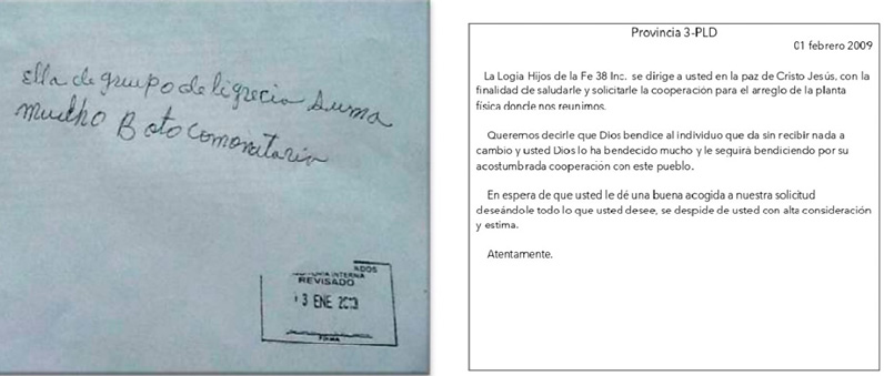 Carta de solicitud de ayuda para bienes de club, con anotacin del intermediario