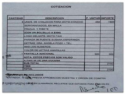 Factura de publicidad gestionada por el diputado en la concesin de bienes