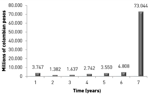 Projected free cashflow - residual value multiple.