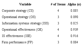 Constructs&rsquo; internal consistency measures.
