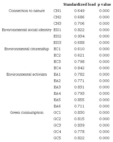 Standardized factor loadings for pooled data.