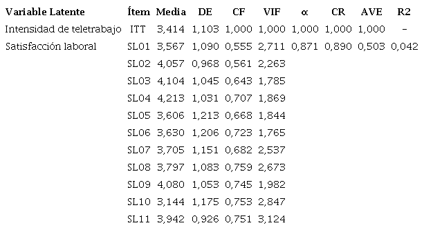 Indicadores del modelo de medici&oacute;n.