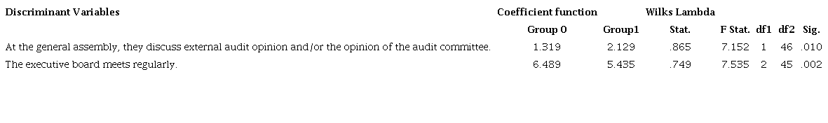 Discriminant variables between Groups 0 and 1: External audit.