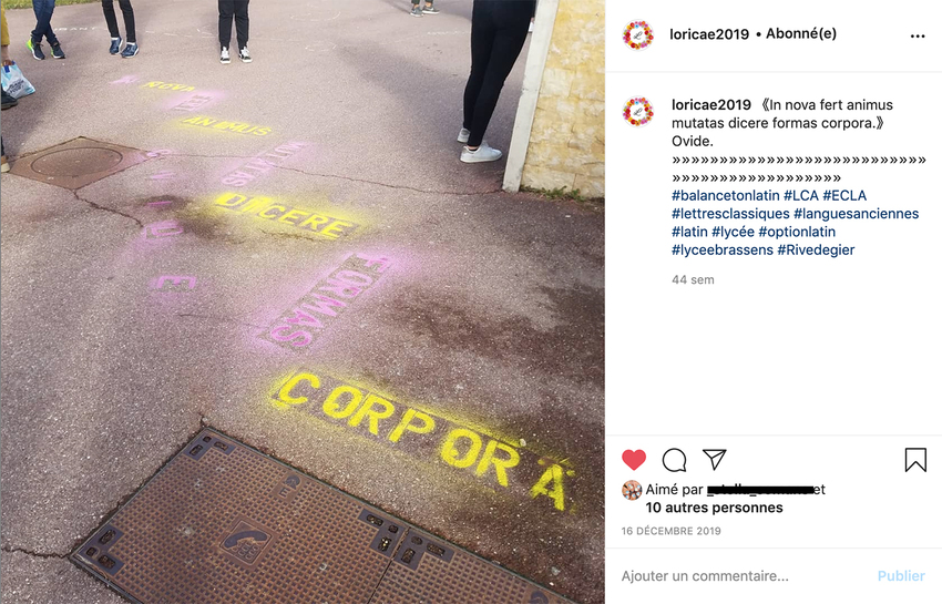 Screenshot from a former Latinist group (2019 project) showing an ephemeral tag in the schoolyard