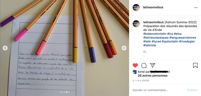 Screenshot of the 'premi�res' group, showing the summary being finalised. "[Astrum Summa-2022] preparation of summaries of Aeneas life episodes"
