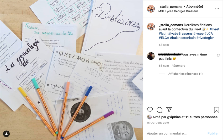 Screenshot of a former Latinist group (2019 project) showing different parts of their future book: "final finishing touches before making the book"