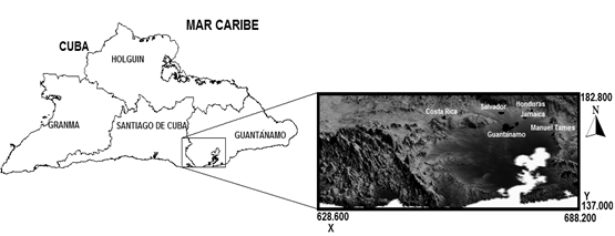 Ubicación
geográfica del sector Verraco-Punta Barlovento. Coordenadas
planas. X: 628,600-688,200; Y: 137,000-182,800. Proyección cónica conforme de
Lambert.