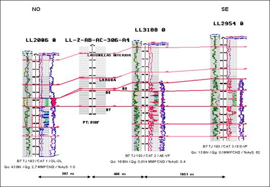 Sección estratigráfica (A-A’) en dirección
NO–SE, al tope del miembro B-6-X, localización LL-Z-AB-AC-306-A4.