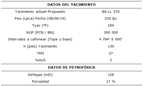 Data de geología, petrofísica y yacimiento
para la localización LL-Z-AB-AC-306-A4