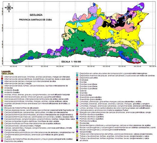 Imagen del mapa geol�gico actualizado de la provincia Santiago de Cuba.