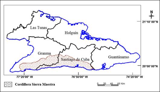Ubicaci�n geogr�fica del macizo monta�oso Sierra Maestra.