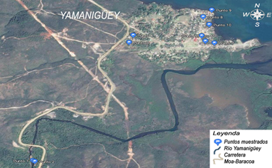 Imagen satelital de ubicacin de los puntos muestreados. Tomada de: Google Maps.