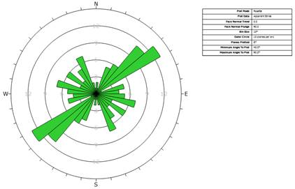 Diagrama de rosetas de las familias de grietas.