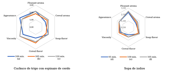 Sensory evaluation of soups with different initial cooking times 