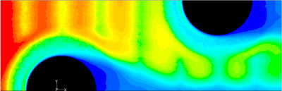 Temperature field on periodic surface at frontal velocity of 0,5 m/s