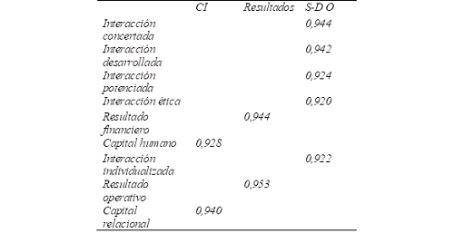 Valor de las cargas de las dimensiones de cada constructo. 