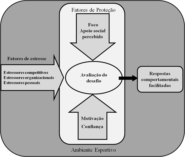 Modelo de hipótese do processo de resiliência em atletas de MMA. Fonte: Adaptada de Fletcher & Sarkar (2012, p. 672).