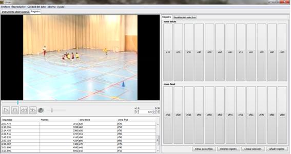 Captura del instrumento de observación en el seno del programa de registro y codificación Lince.