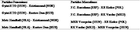 Relación de partidos observados para cada categoría.