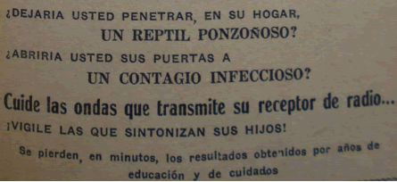 Advertencia sobre los peligros de la radio. Agosto 1940. 