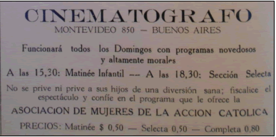 Anuncio de las funciones cinematográficas de la AMAC. Junio 1937.
