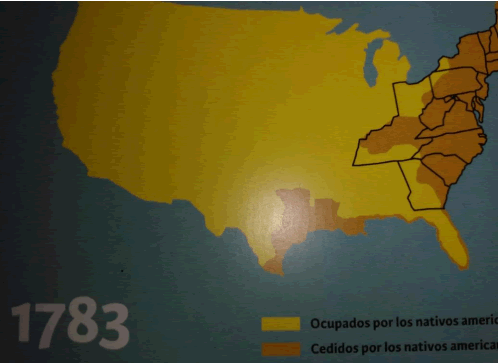 Territorios ocupados por ind&iacute;genas y territorios tomados. Estados Unidos, 1783