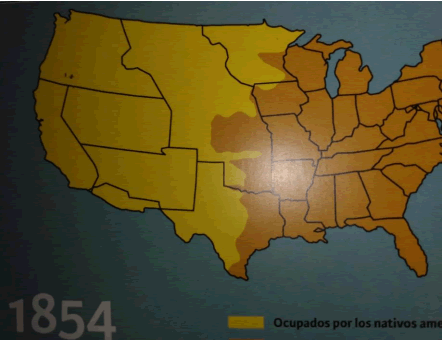 Territorios ocupados por ind&iacute;genas y territorios tomados. Estados Unidos, 1854