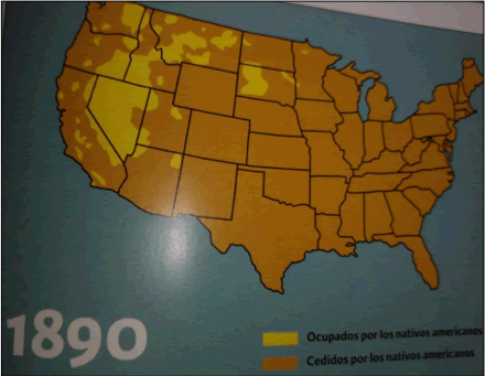 Territorios ocupados por ind&iacute;genas y territorios tomados. Estados Unidos, 1890