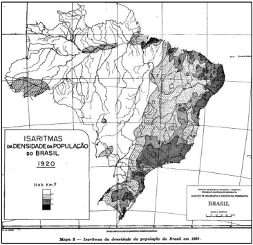 Densidad de poblaci&oacute;n en Brasil en 1920
