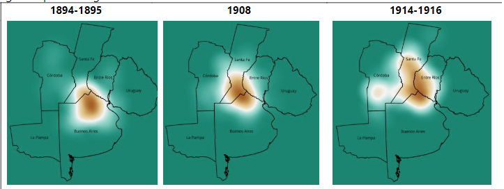 Concentraci�n de las hect�reas sembradas de lino en la regi�n rioplatense durante la gran expansi�n agraria