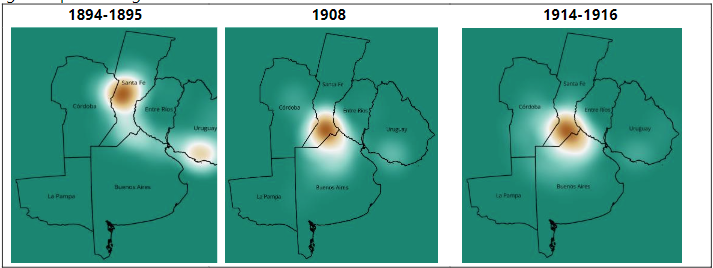 Concentraci�n de las hect�reas sembradas de ma�z en la regi�n rioplatense durante la gran expansi�n agraria