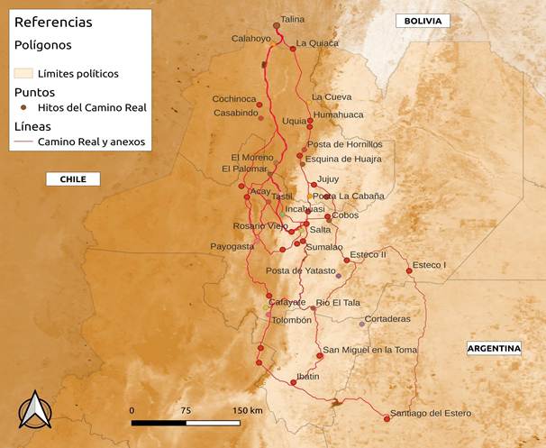 Caminos coloniales desde Santiago a Talina