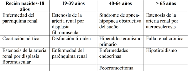 Causas de hipertensión arterial según grupo etario