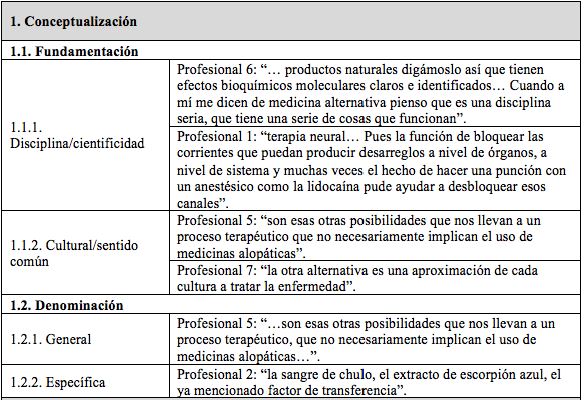 Ejemplos que sustentan las categor&iacute;as emergentes seg&uacute;n la descripci&oacute;n del grupo de profesionales
