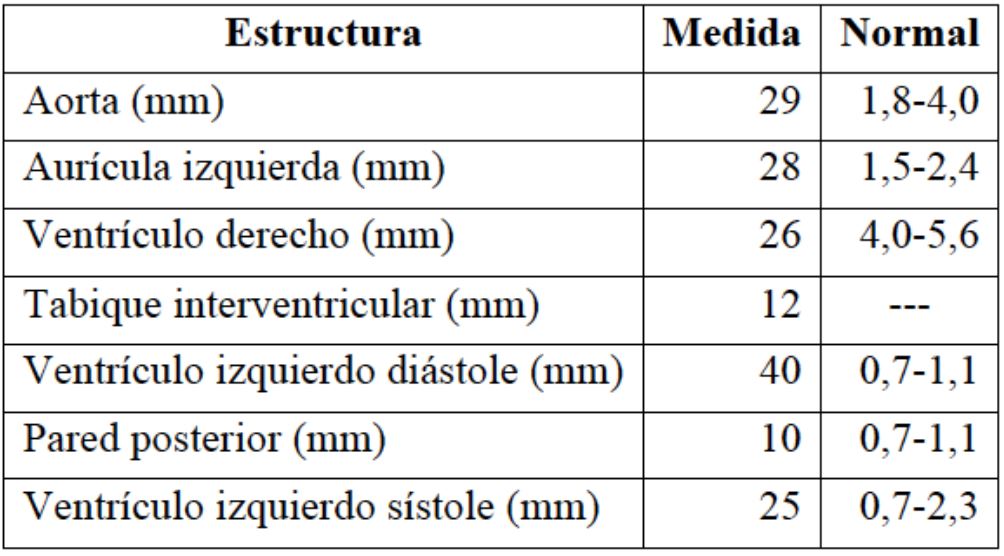 Medidas ecocardiogr&aacute;ficas trasntor&aacute;cicas