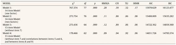 Results of the Confirmatory Factor Analysis: Estimated Models (N = 234).