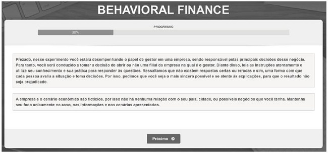 Tela inicial do experimento.